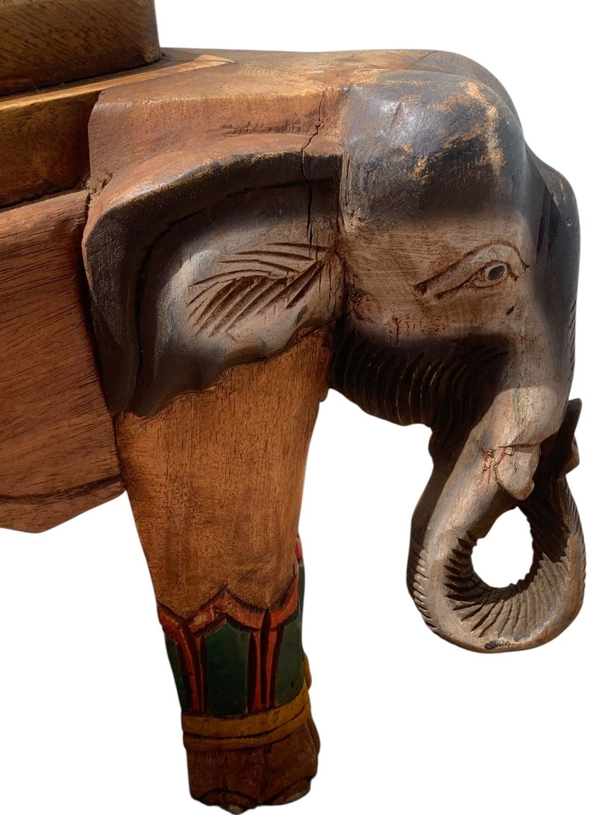 Vintage Indian Carved Elephant Coffee Table Low Stool Plant Stand Wooden photo Furniture