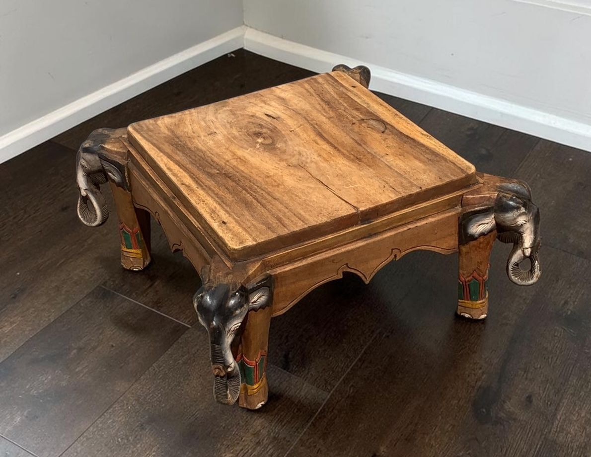 Vintage Indian Carved Elephant Coffee Table Low Stool Plant Stand Wooden photo 293.0