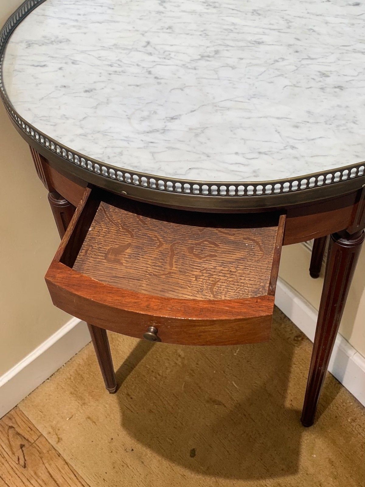 French Louis XVI Mahogany Bouillotte Table Marble Top 2 Drawers 2 Slides C1890 photo buy