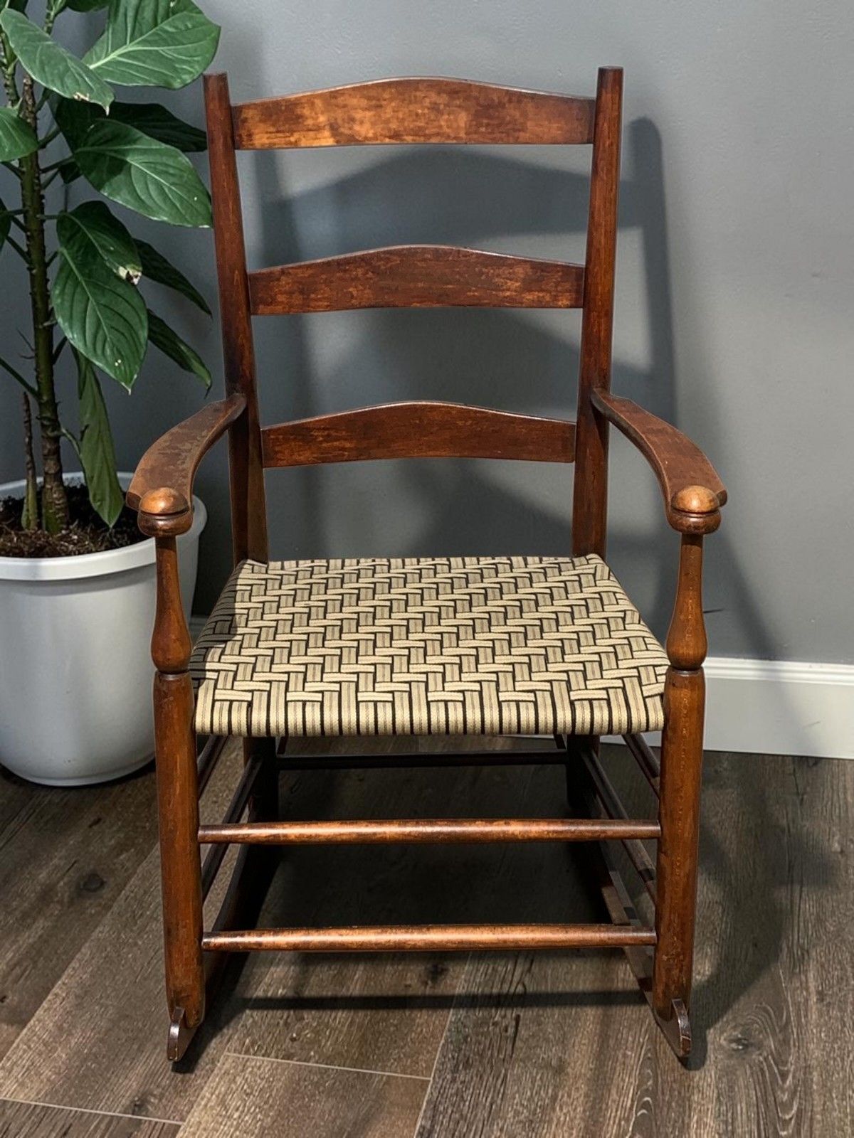 Antique American Child's Shaker Ladderback Rocking Chair Woven Seat C.1900 photo furniture