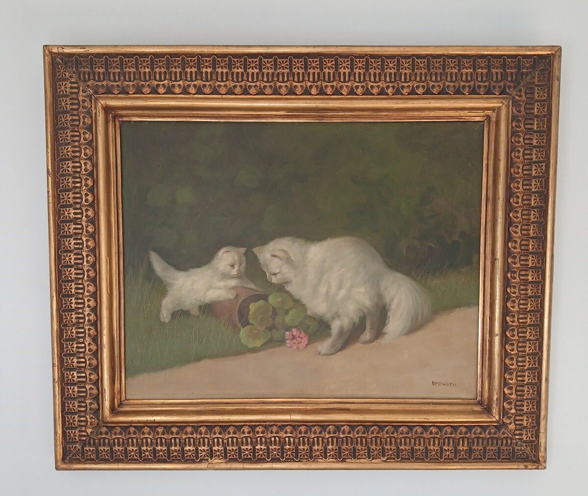 Painting On Canvas Depicting A Kitten And A Persian Cat