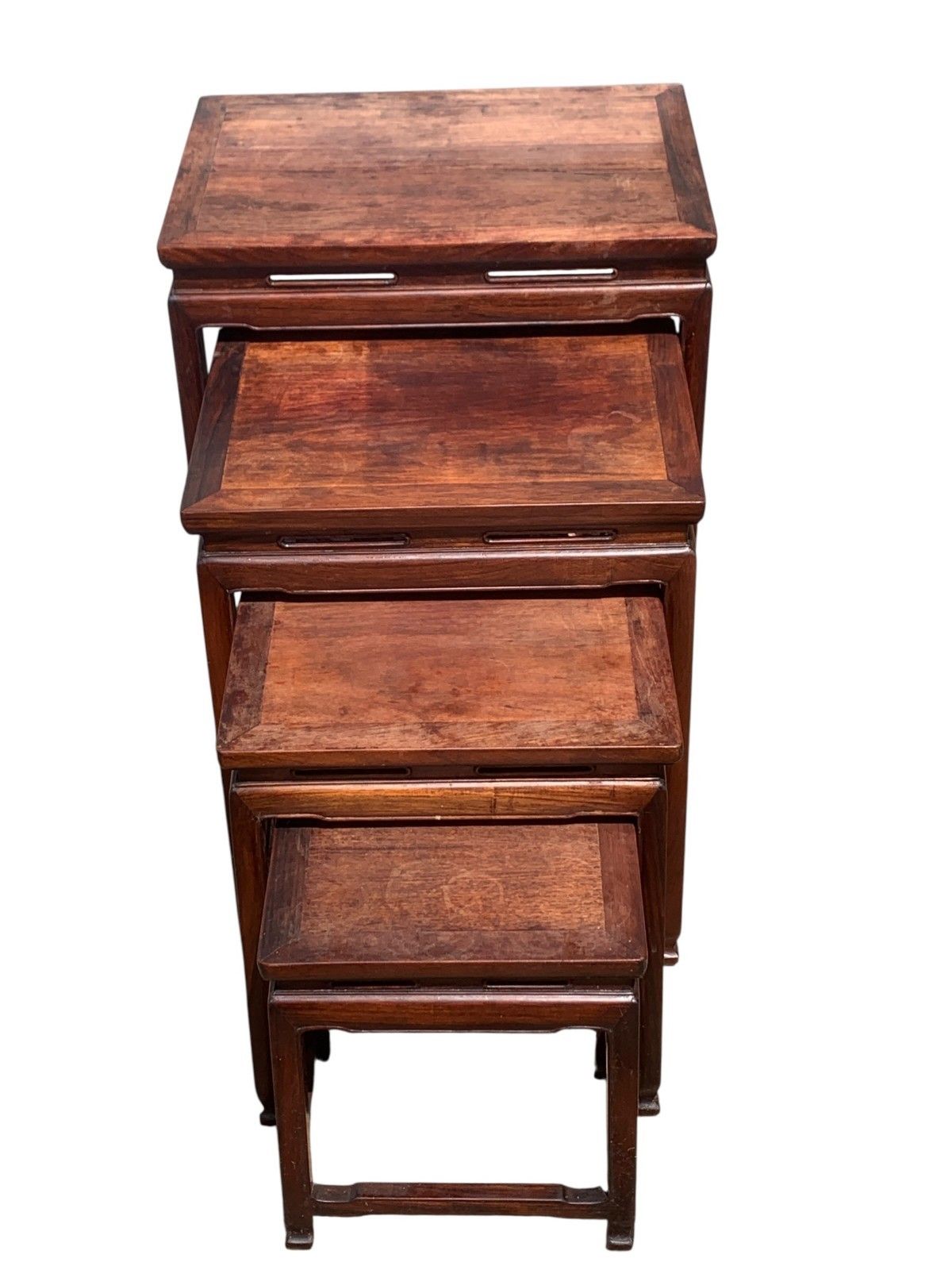 992.0 Antique Chinese Qing Dynasty (Tongzhi 1856 1875) Nest Of Four Hardwood Tables photo