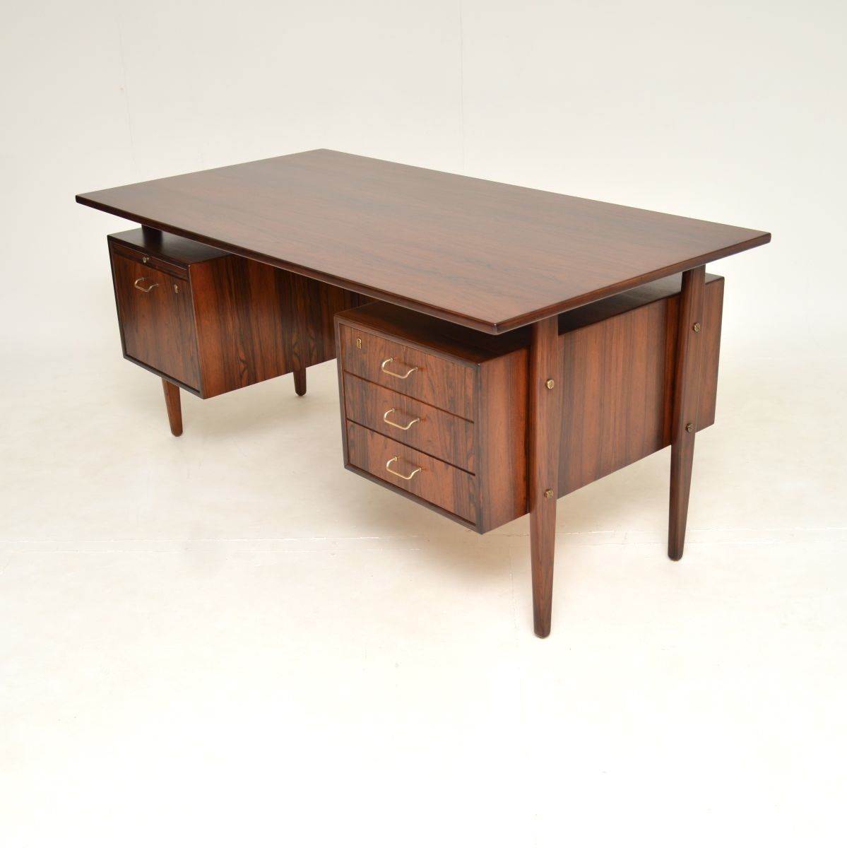 Danish Vintage Midcentury Rosewood And Brass Desk photo for sale