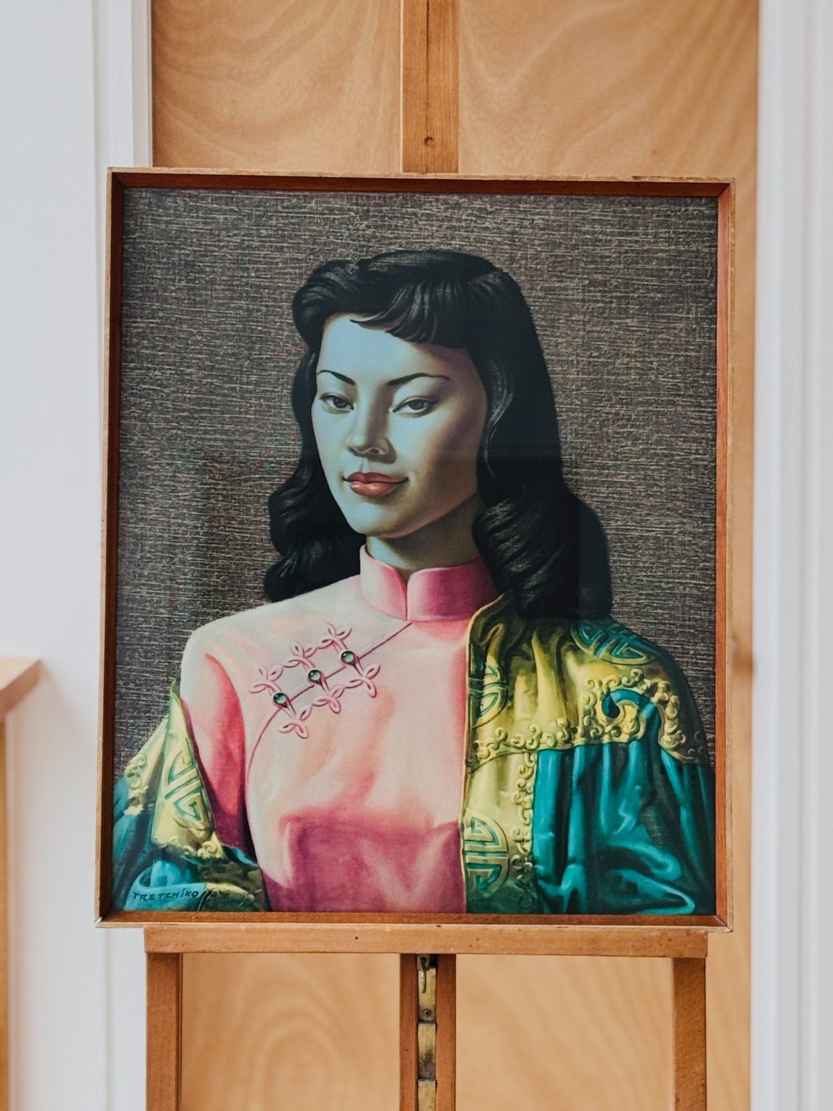 1950s Vintage Tretchikoff Miss Wong Glazed Teak Framed Print, Great Colours