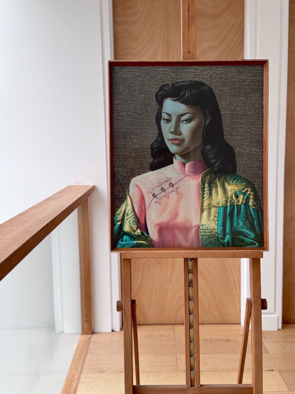 1950s Vintage Tretchikoff Miss Wong Glazed Teak Framed Print, Great Colours photo furniture