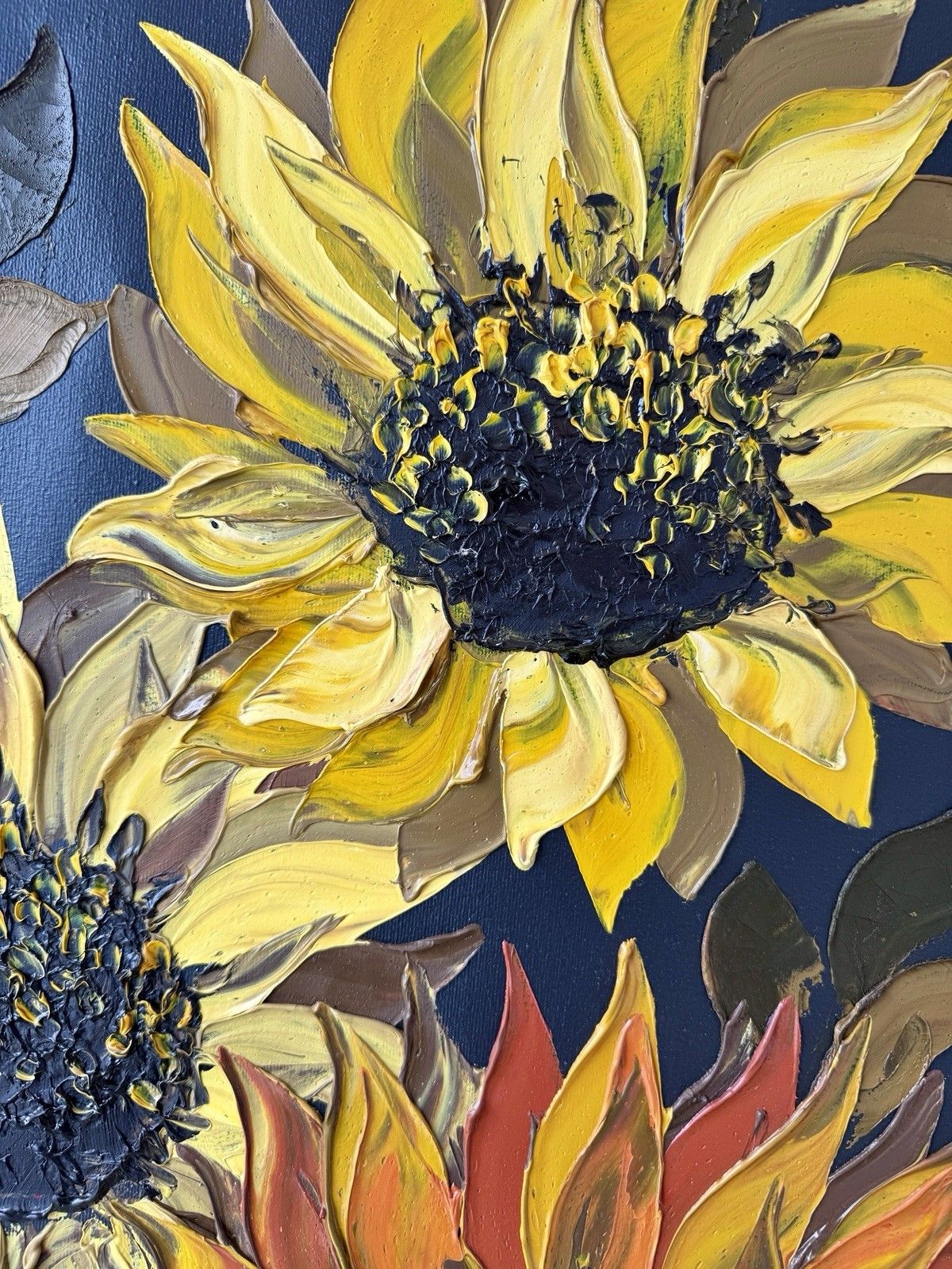 Late 20th Century Impasto Oil Painting Of Sunflowers, Signed Ross photo Art