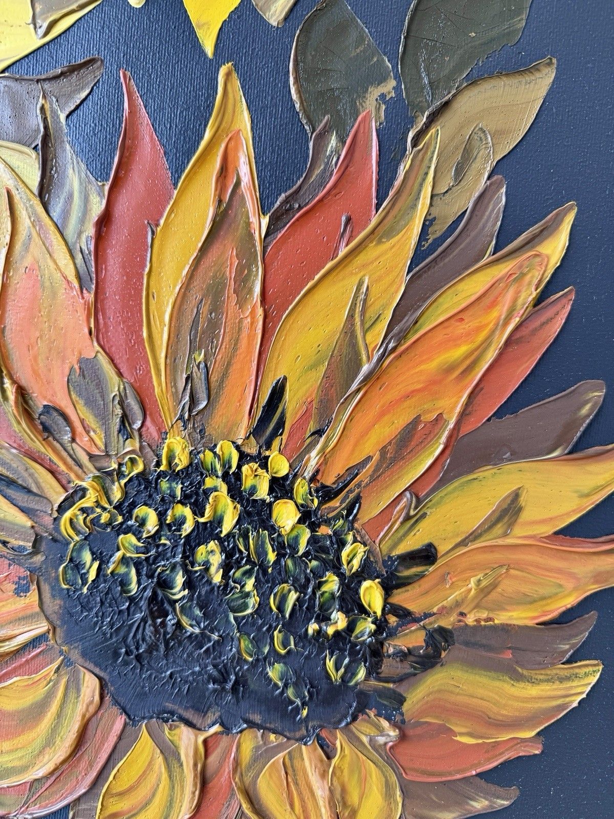 Late 20th Century Impasto Oil Painting Of Sunflowers, Signed Ross photo 75.0