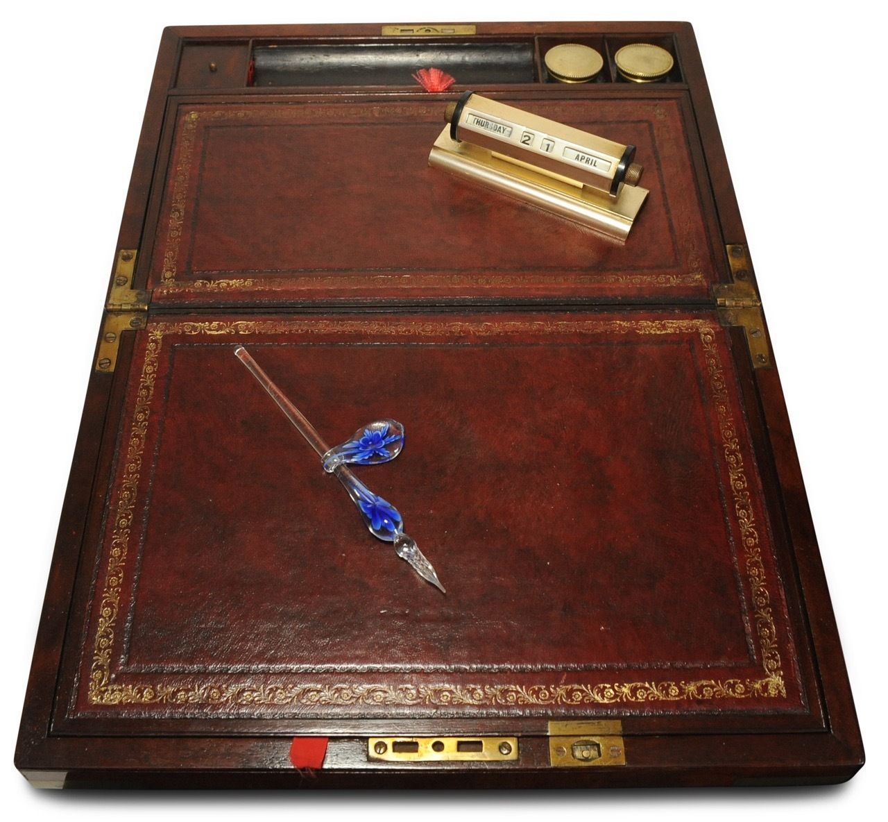 Exquisite Georgian Hand Crafted Thompson Writing Slope With Red Tooled Leather Made By Esteemed Maker Tompson Featuring Royal Warrant photo Home Decor