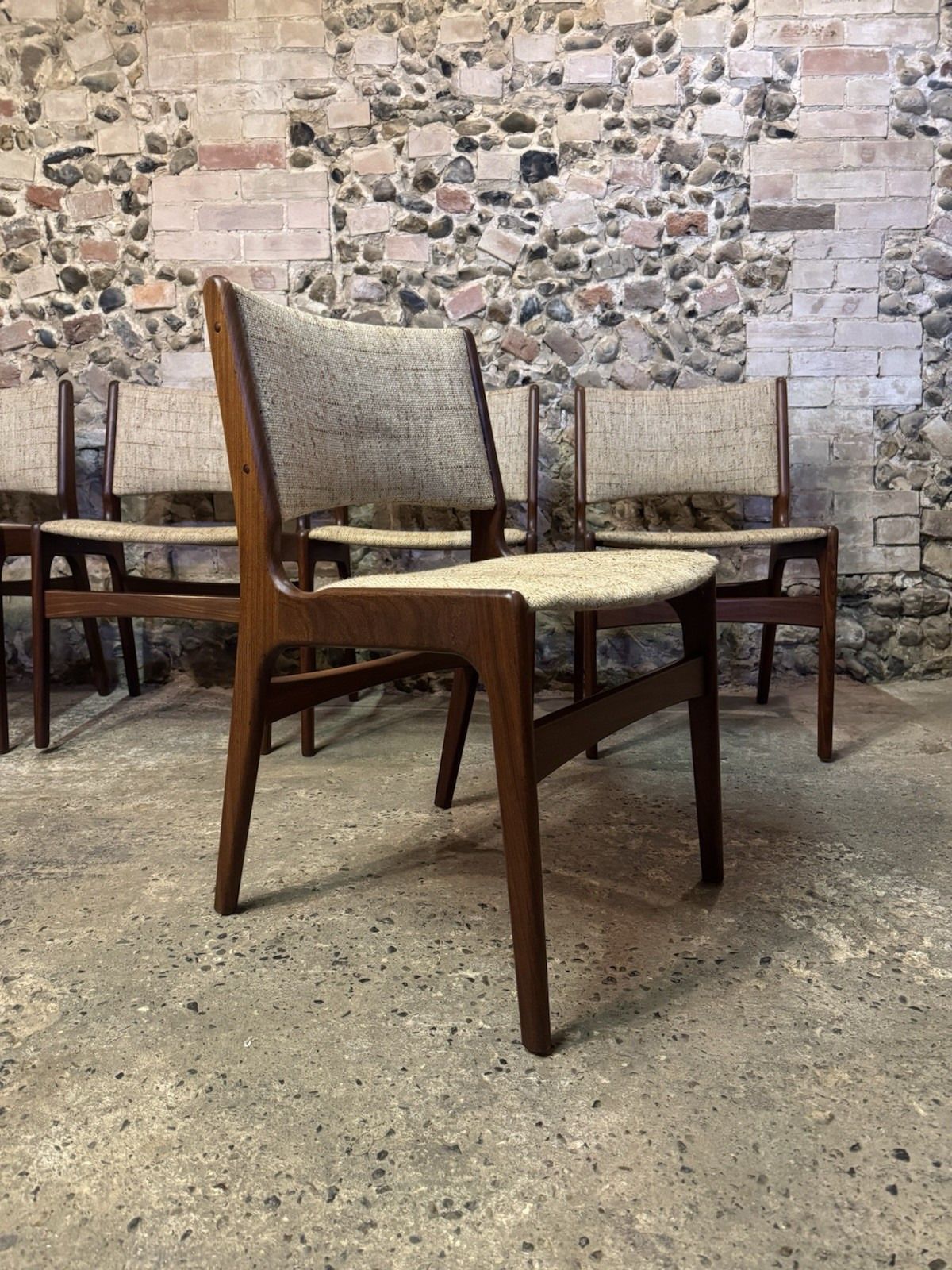 🚛 Vintage Mid Century Set Of 6 Erik Buch Danish Teak Dining Chairs Model 38 photo for sale