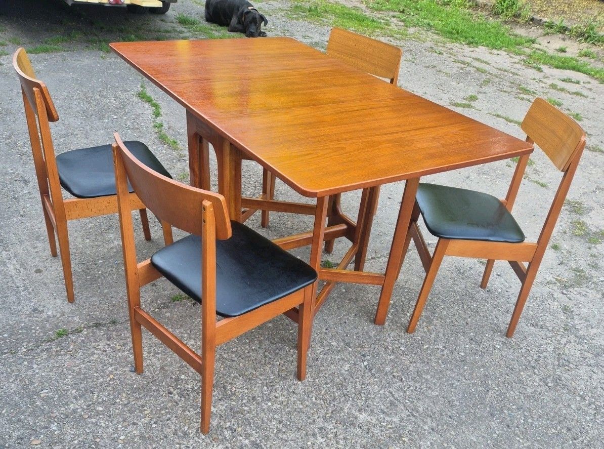 Vintage/Retro/Mid Century G Plan? Teak Drop Leaf Table And 4 Vinyl Seated Chairs photo 440.0