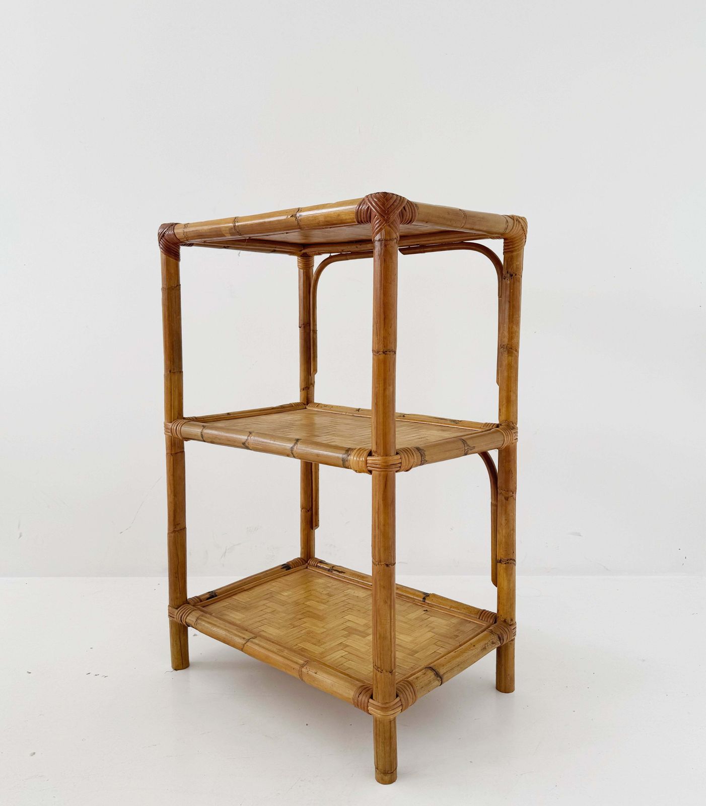 1970s Bamboo Bookcase With Three Shelves And Woven Details photo for sale