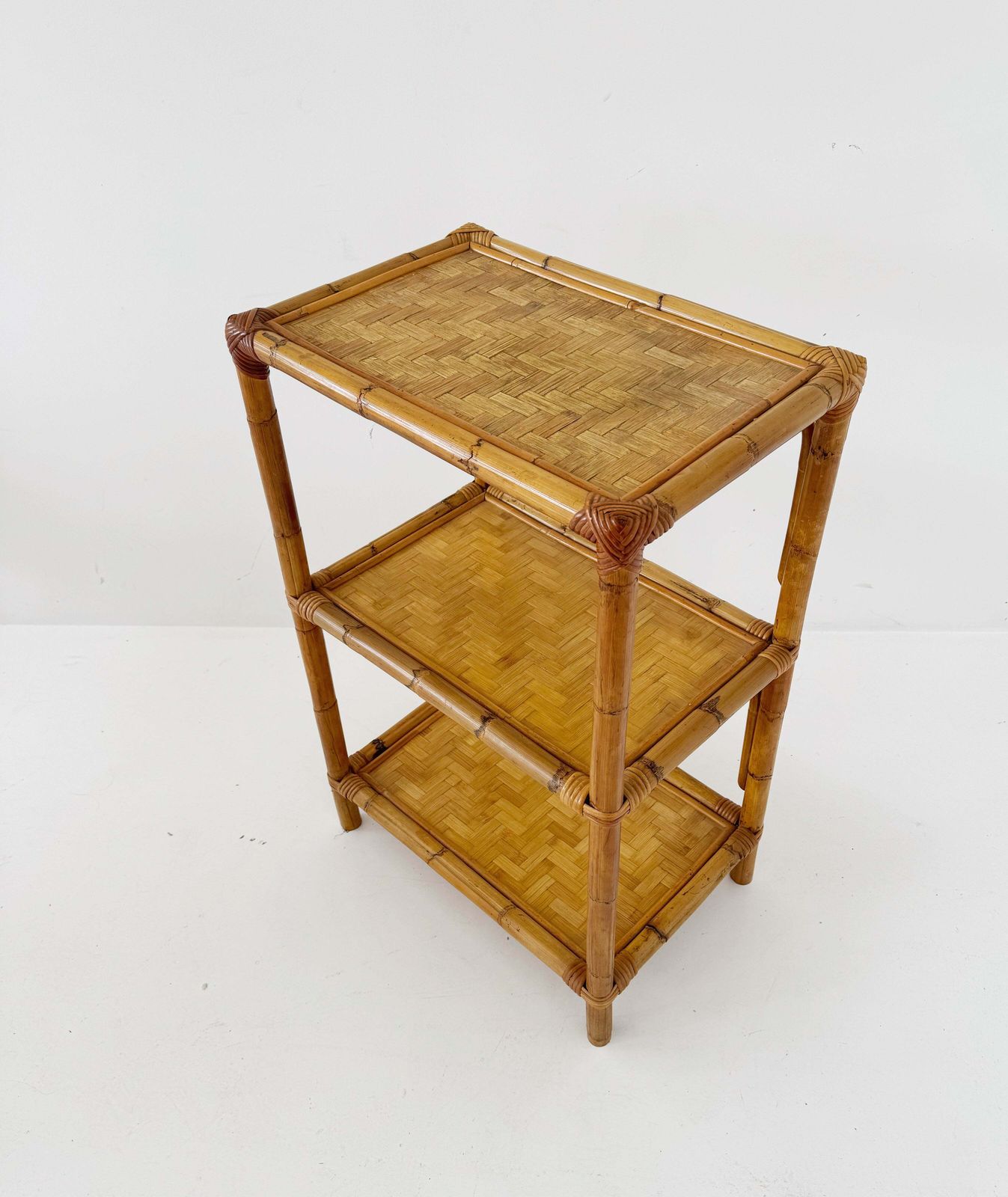 1970s Bamboo Bookcase With Three Shelves And Woven Details photo Furniture