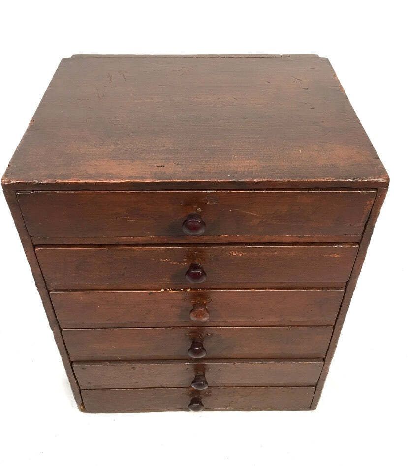 Antique Tabletop Wooden Chest Of Collectors Drawers / Storage Box / Cabinet photo buy