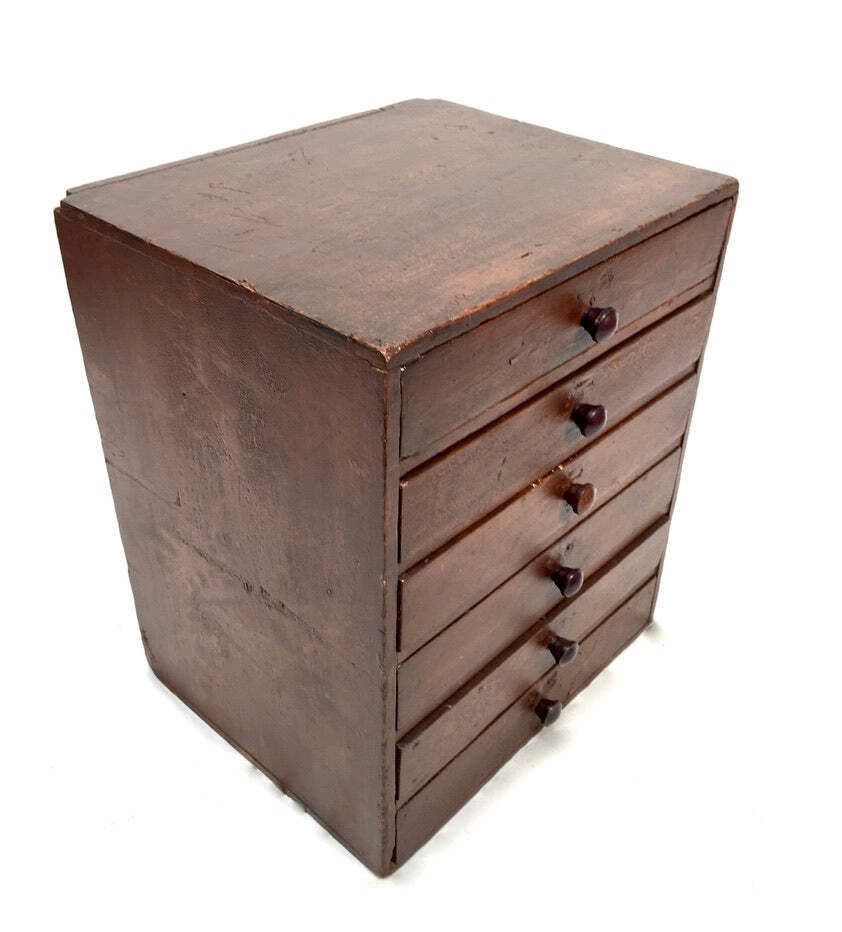 Antique Tabletop Wooden Chest Of Collectors Drawers / Storage Box / Cabinet photo vintage