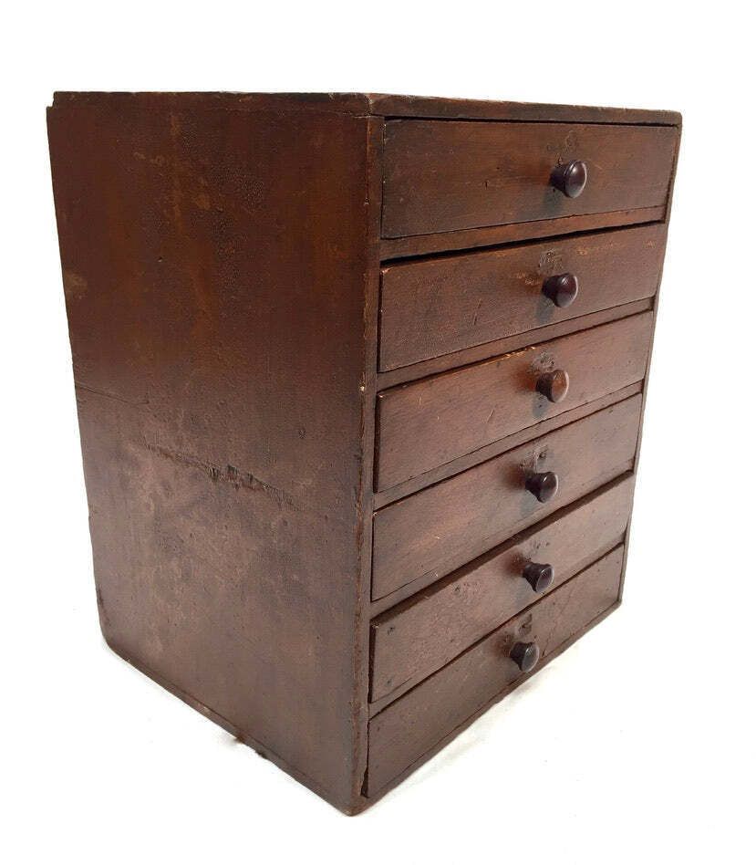 photo furniture Antique Tabletop Wooden Chest Of Collectors Drawers / Storage Box / Cabinet