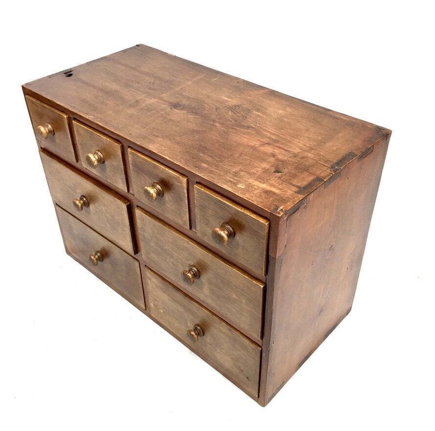 Antique Wooden Large Pine Tabletop Apothecary / Seed Merchant Drawers / Cabinet photo for sale