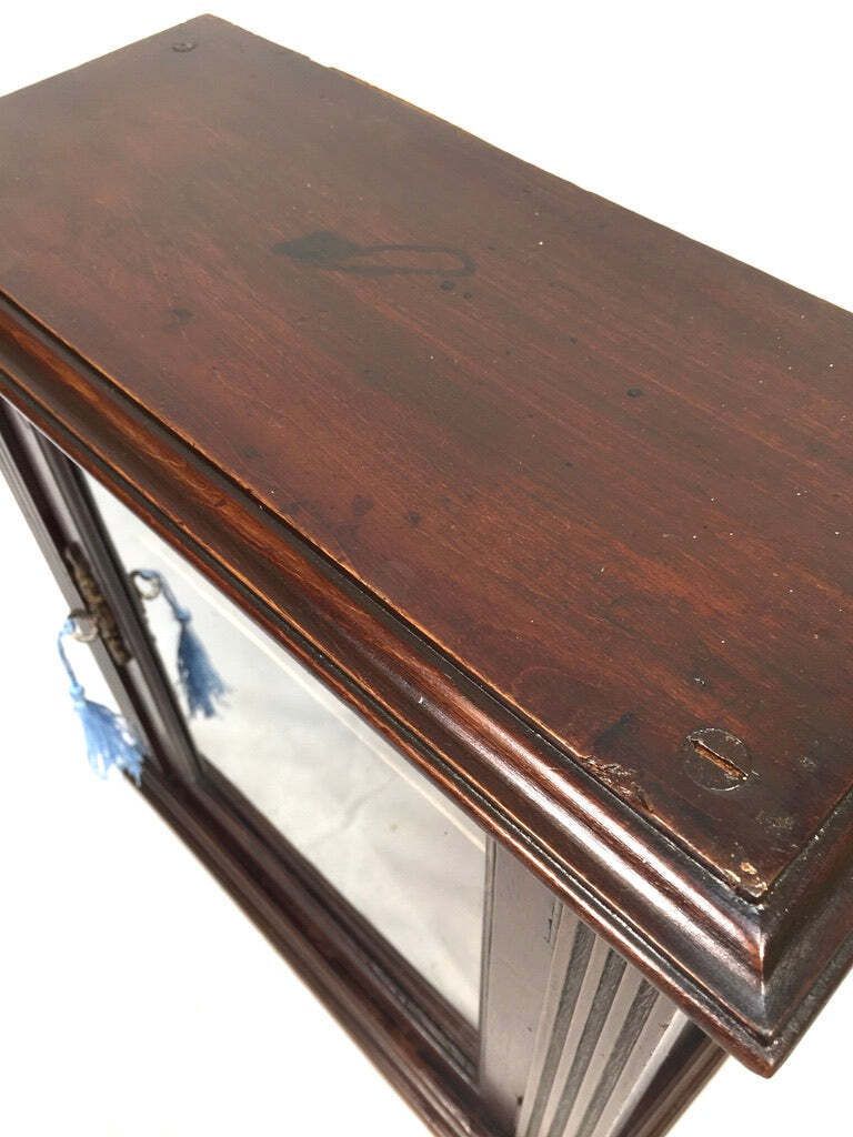 Antique Wooden & Glass Fronted Tabletop / Wall Storage Cabinet Shelf With Key photo 129.0