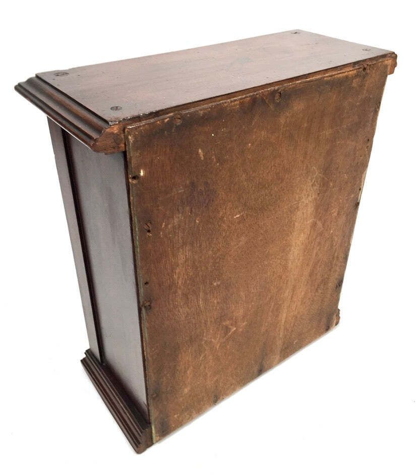 129.0 Antique Wooden & Glass Fronted Tabletop / Wall Storage Cabinet Shelf With Key photo