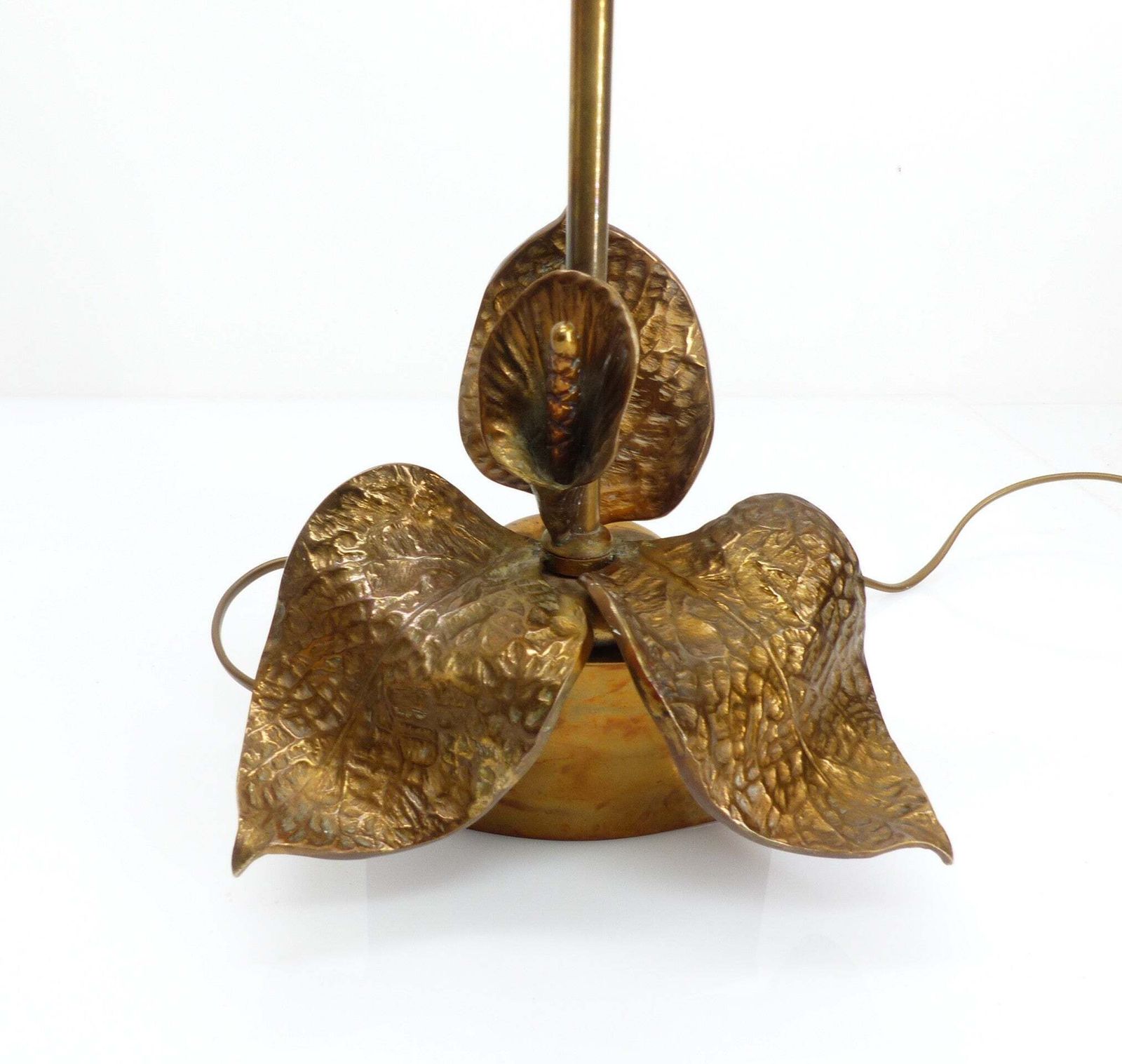 Pair Of Hammered Brass Floral Lamps, French Organic Brutalist Work, Circa 1970 photo for sale