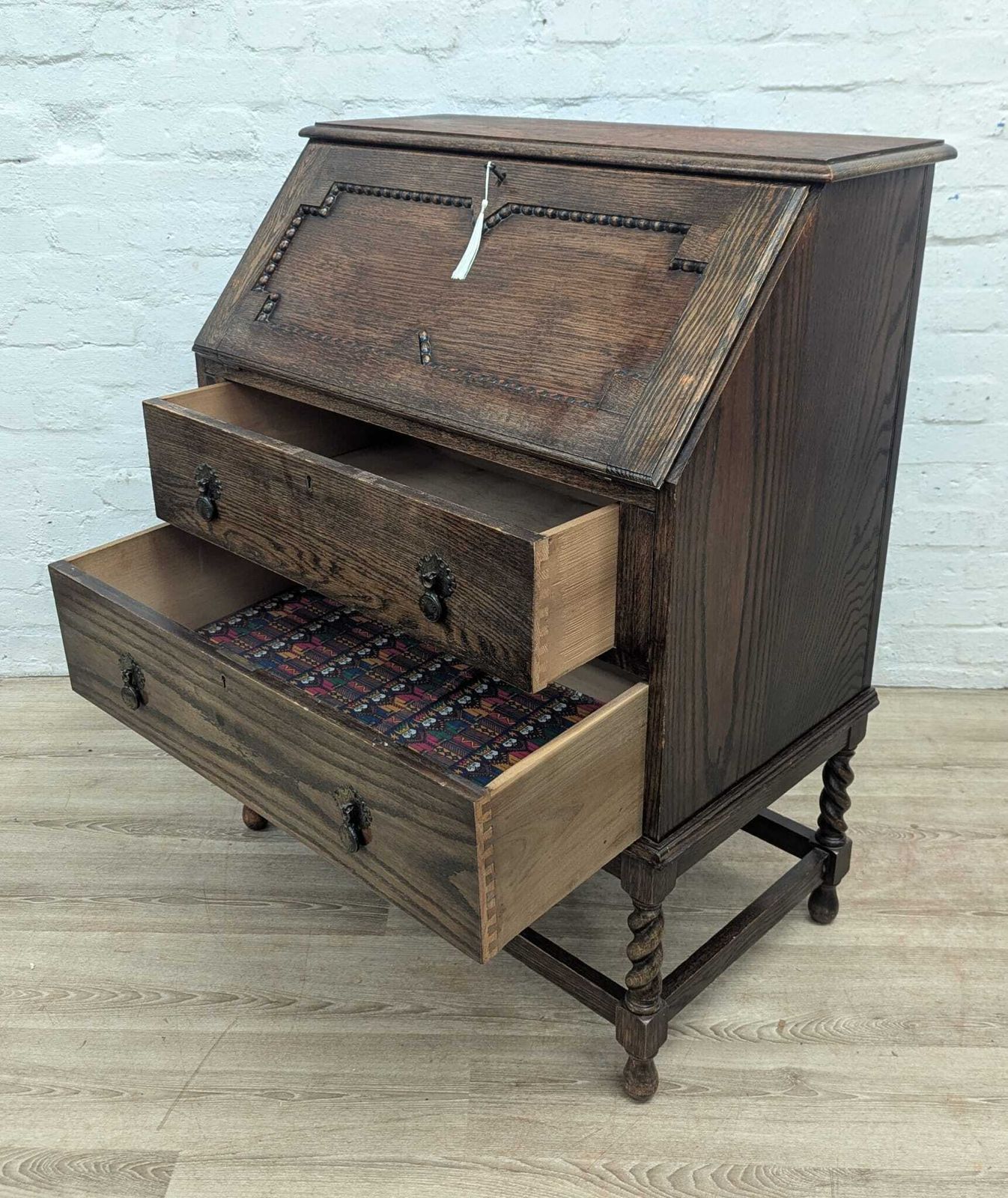 Early 20th Century Oak Jacobean Style Writing Bureau photo for sale