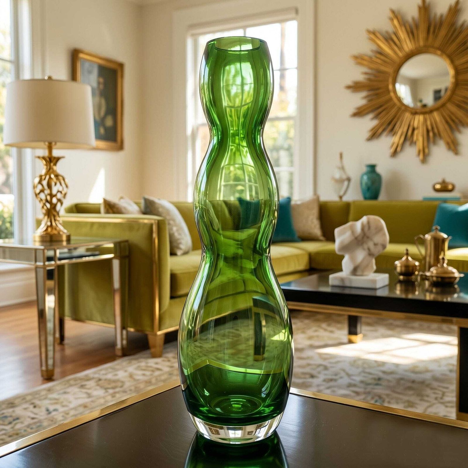 Mid Century Modern V. Nason Murano Green Glass Vase, 1970s photo for sale
