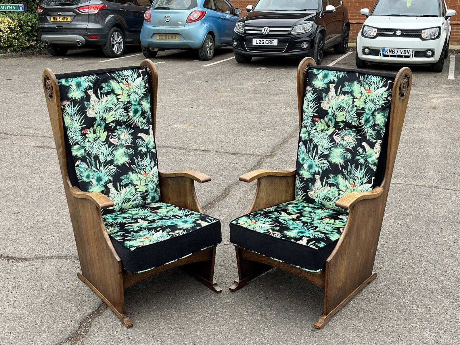 photo buy Pair Of Oak Mid Century Lounge Armchairs