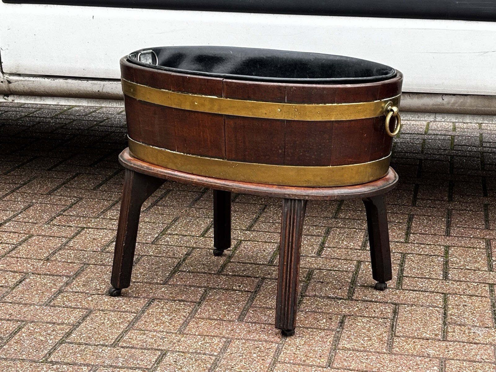 Georgian Mahogany Brass Banded Lift Off Wine Cooler On Stand photo 1015.0