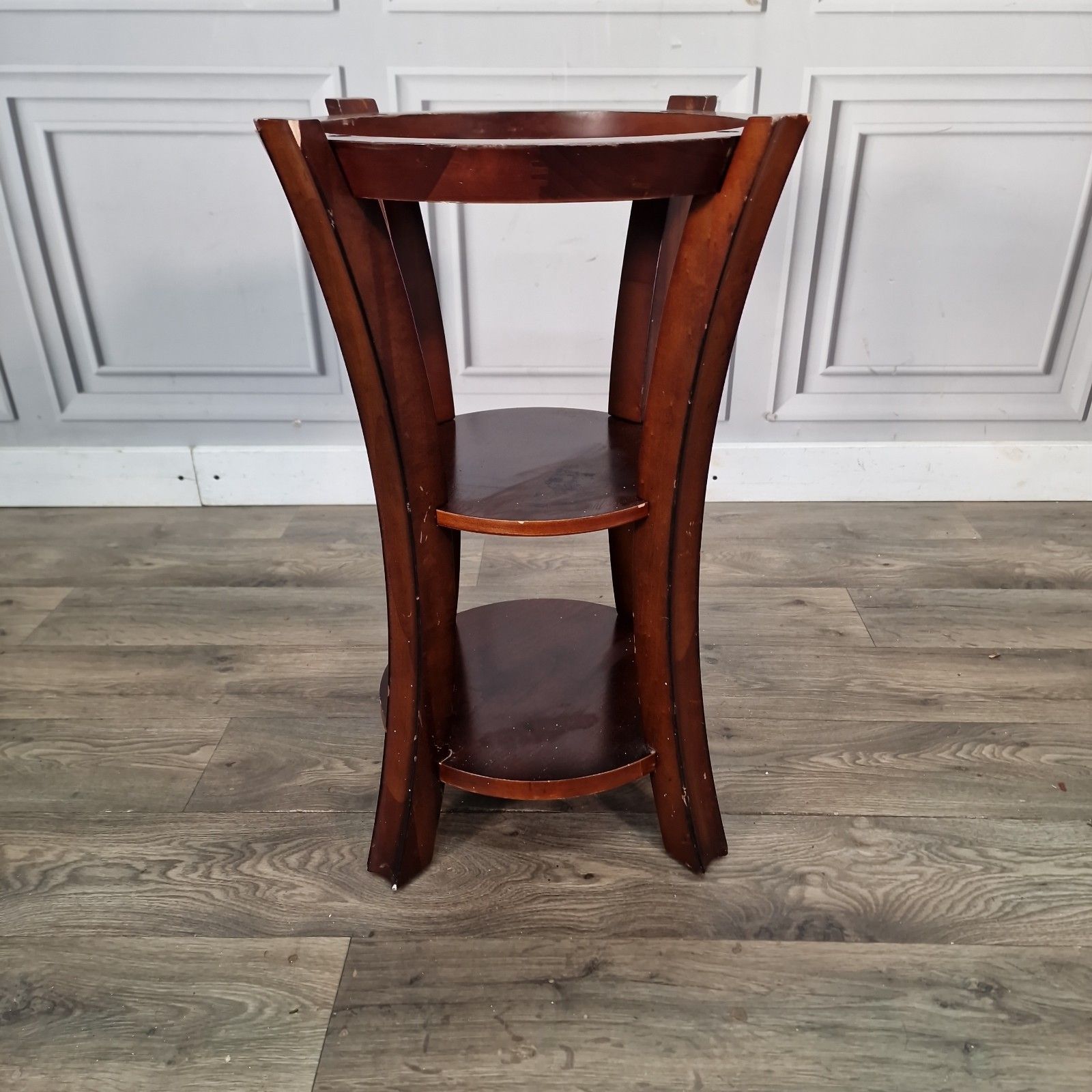 Furniture Vintage Round Side Table Mahogany Effect Tiered Occasional Plant Stand Retro photo