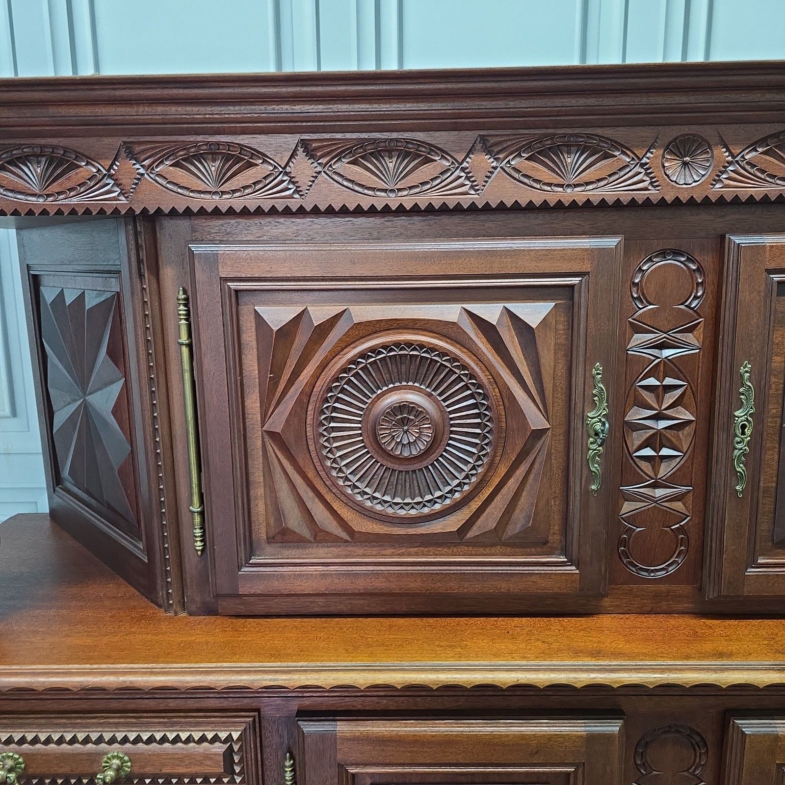 Vintage French Buffet Cabinet Large Carved Solid Walnut Wooden Antique Revival photo buy