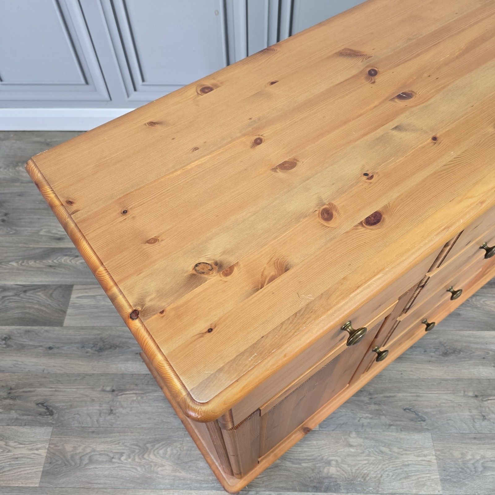 Vintage Pine Sideboard Cupboard Drawers Country Style Wooden Retro Kitchen Unit photo for sale