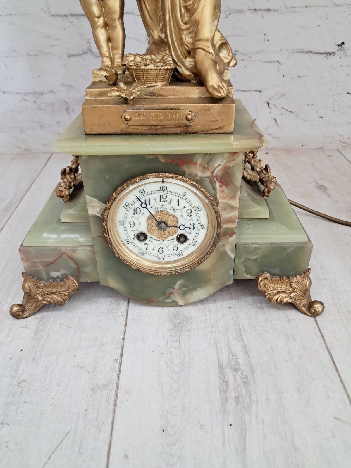 Antique French Gold Gilt  Sculpture Lady Lamp And Marble Clock Lavergne 1890 photo Lighting