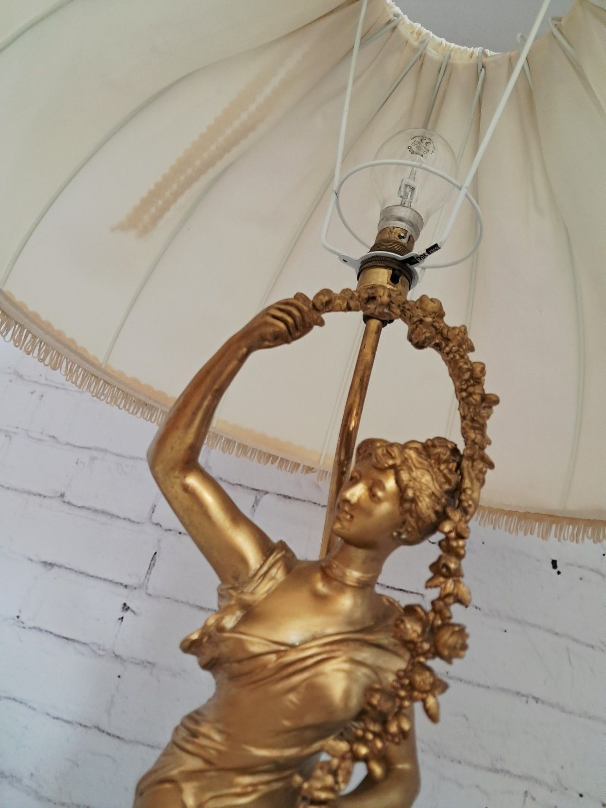 Antique French Gold Gilt  Sculpture Lady Lamp And Marble Clock Lavergne 1890 photo vintage