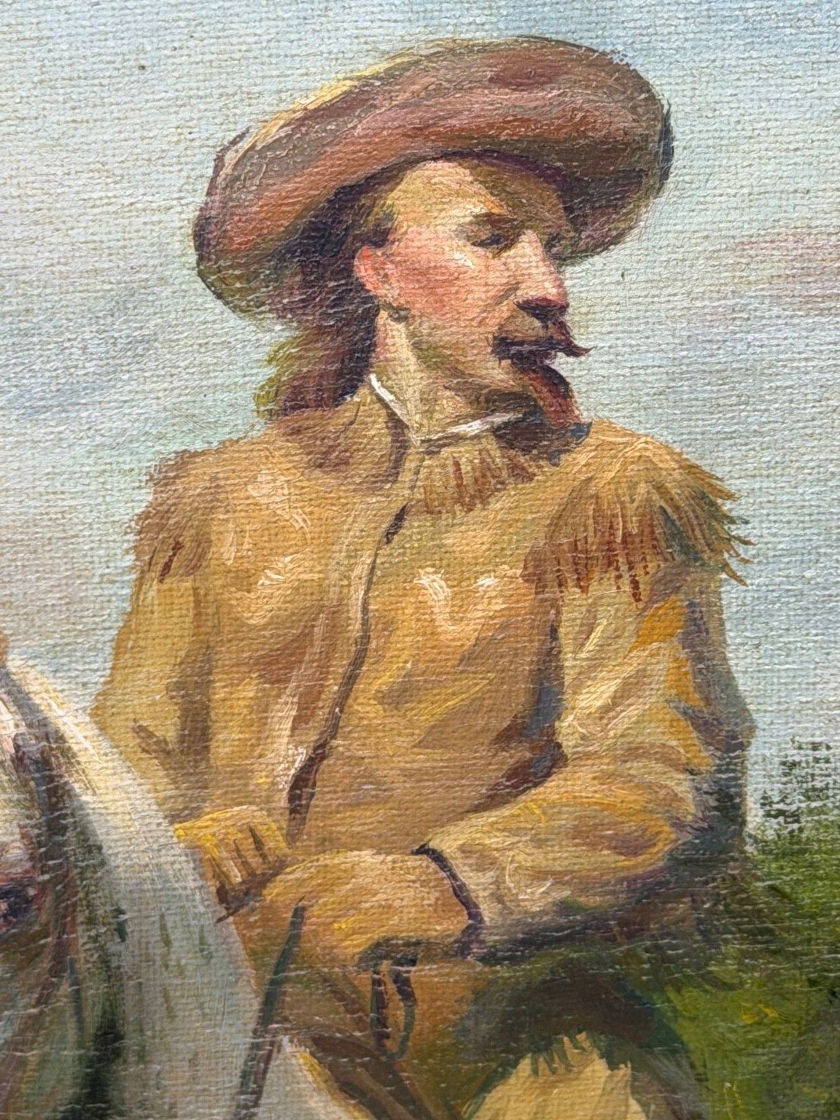 Olieverfschilderij Portret van Wild West Buffalo Bill te Paard op een Grijs Paard, naar Rosa Bonheur photo 5950.0