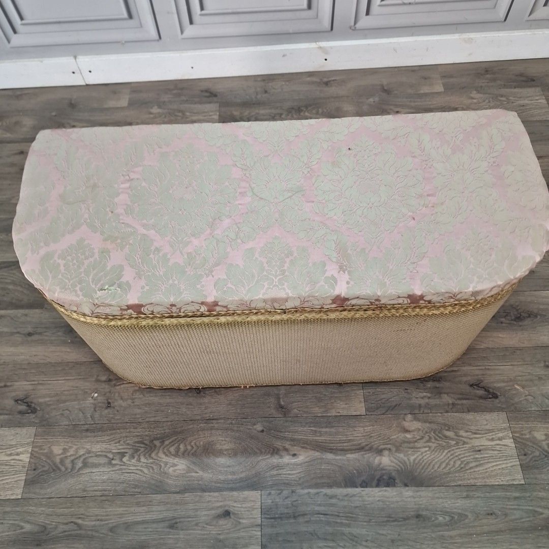 Vintage Lidded Ottoman Storage Trunk Upholstered Linen Style Blanket Box Retro photo vintage