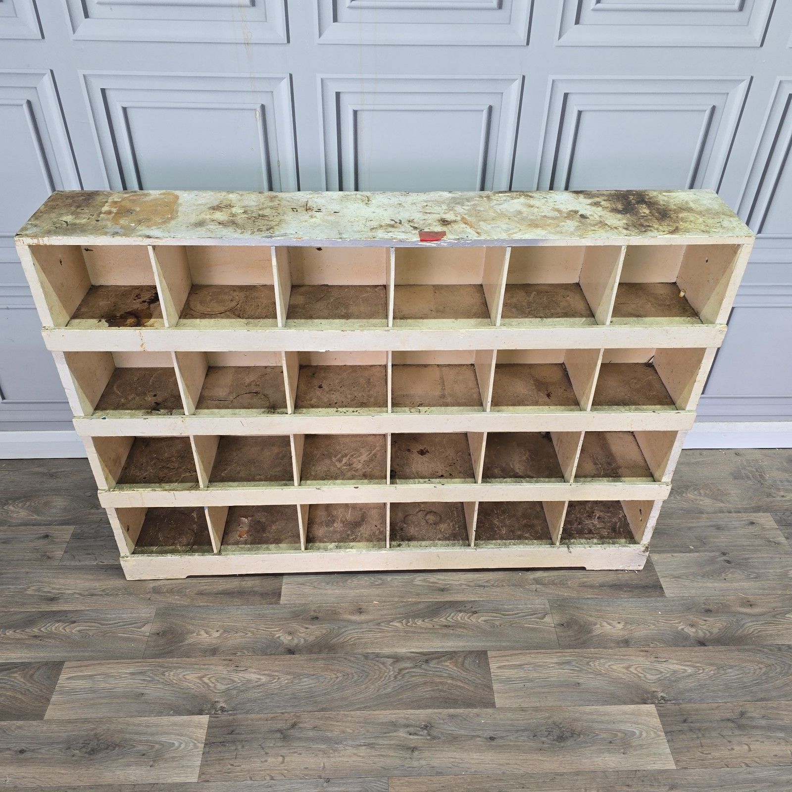 photo buy Vintage Workshop Pigeon Hole Shelving Unit Industrial Rustic Painted Wood Retro