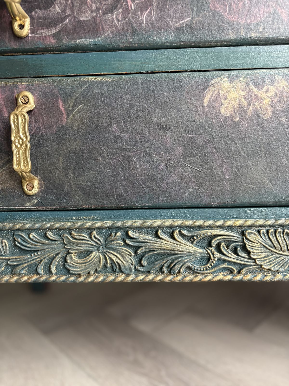 photo furniture Oak Chest Of Drawers, Hand Painted, Floral Details