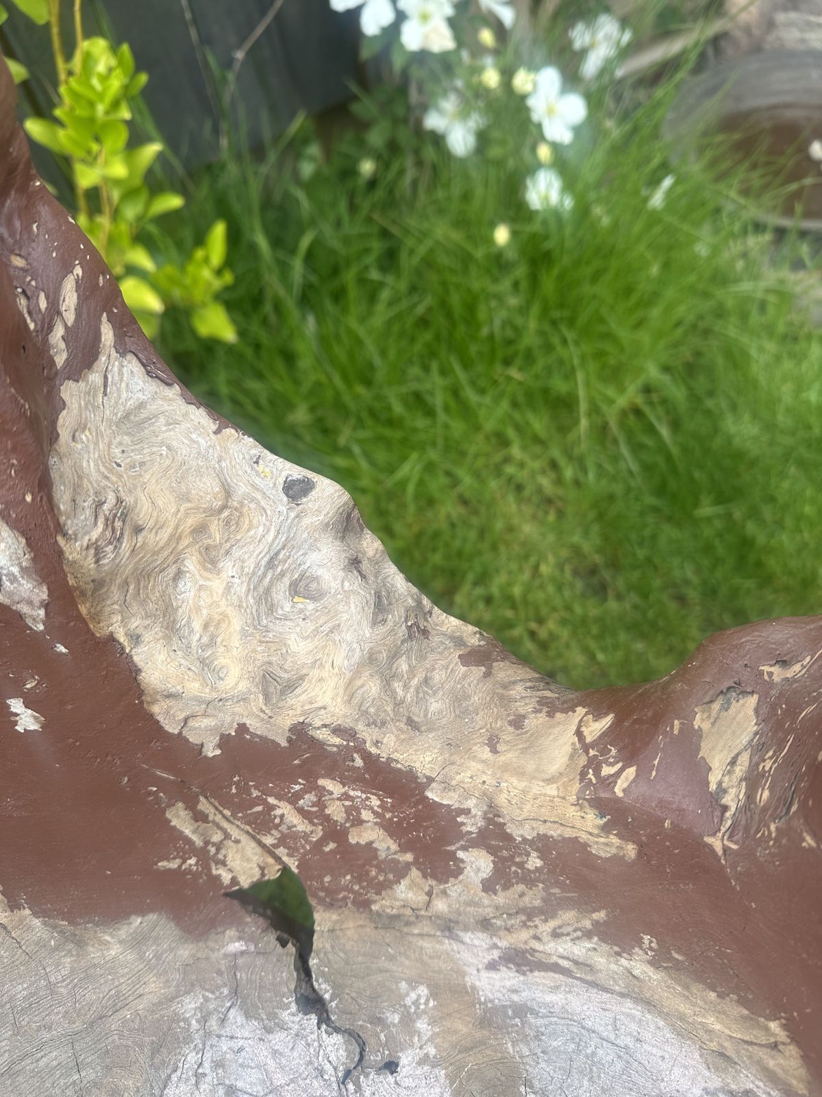 A Root Garden Seat With Weathered Paint Finish photo 195.0
