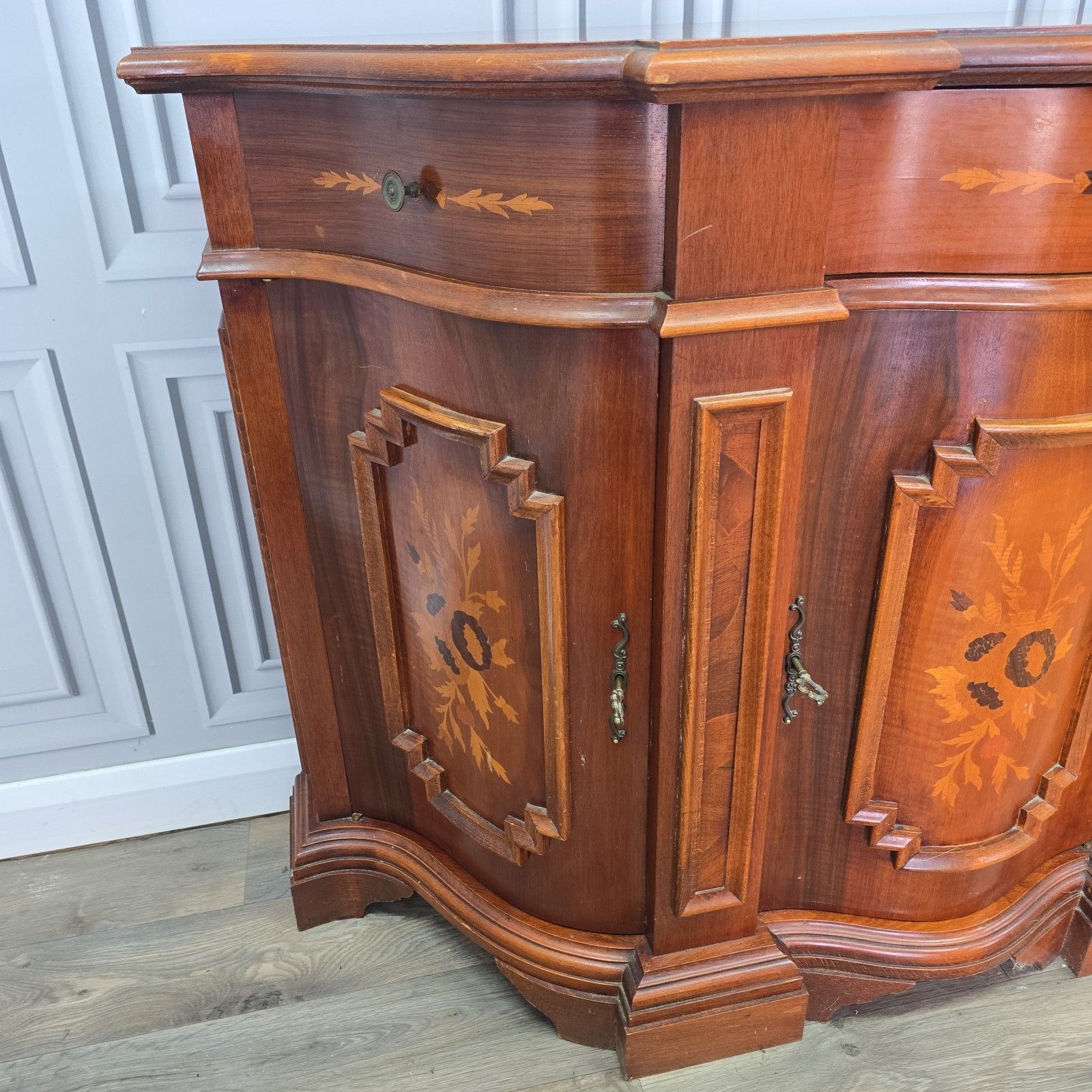 photo for sale Vintage Italian Sideboard Inlaid Serpentine Cabinet Cupboard Antique Style