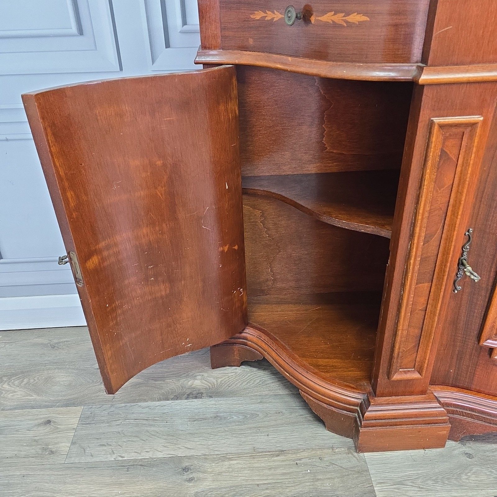 Furniture Vintage Italian Sideboard Inlaid Serpentine Cabinet Cupboard Antique Style photo