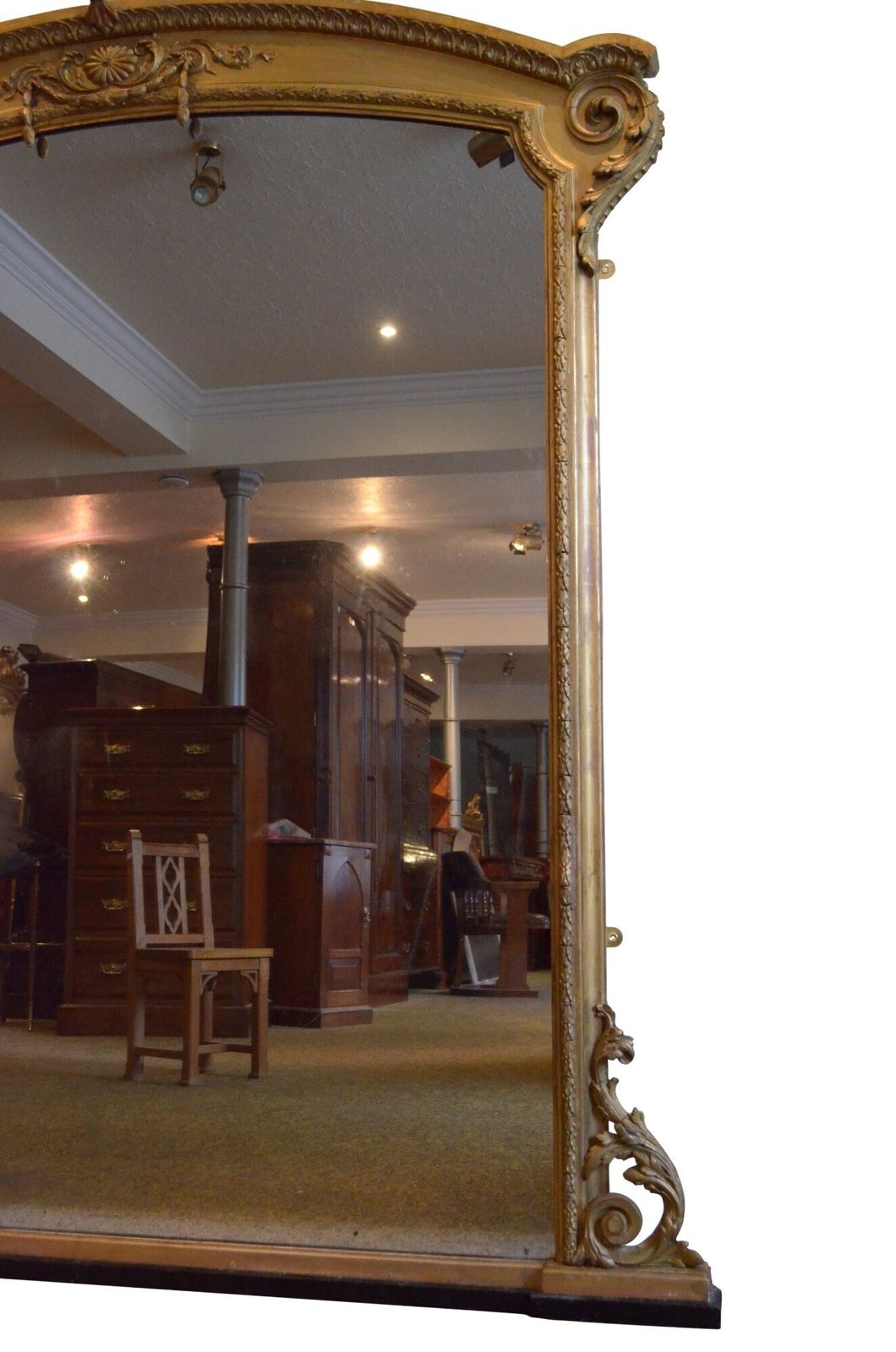 Large Antique Arched And Gilded Wall Mirror Overmantle Mirror H170cm Restored photo vintage