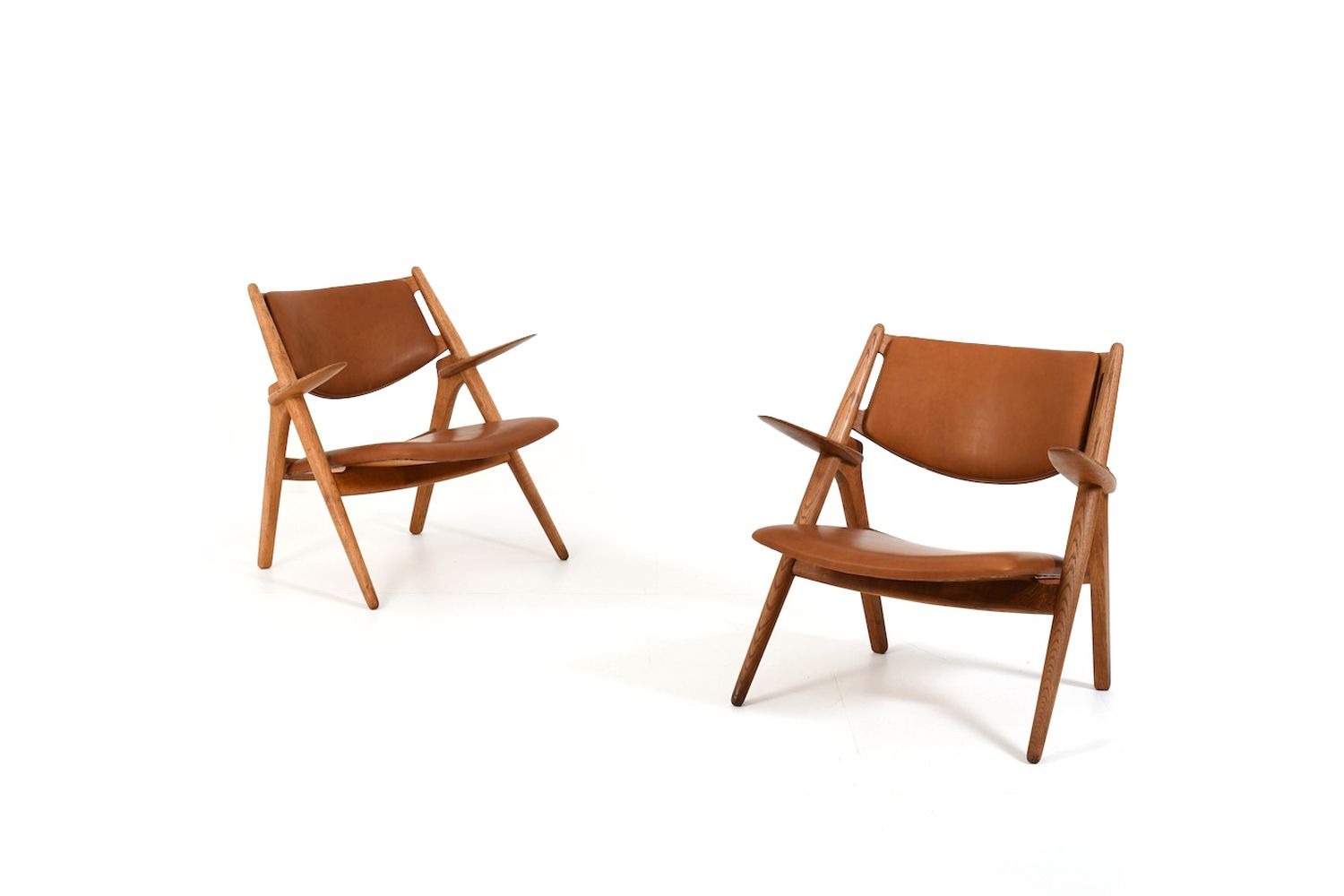 Furniture Early Pair Ch 28 Oak Easychairs By Hans J. Wegner photo