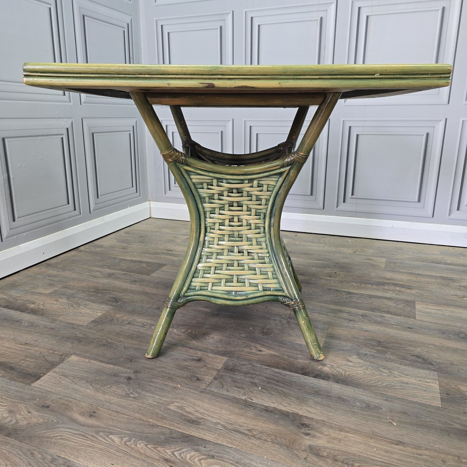 Vintage Garden Dining Set Table & 4 Chairs Glass Top Rattan Wicker Retro photo 330.0