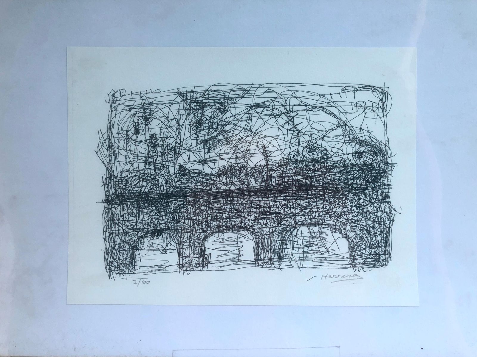 Jose Antonio Herrera Alcazar Abstract Expressionistisch Brug en Rivier Lithografie Spaanse Hedendaagse Kunst ca. 2010