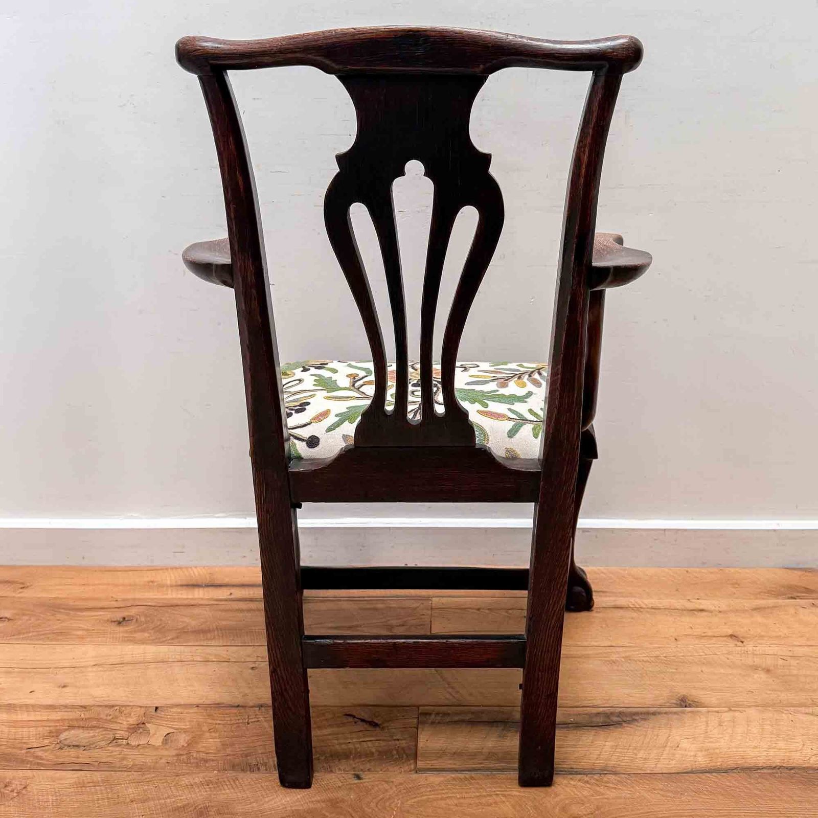 Antique Oak Carved Chair With Crewel Work Seat photo vintage