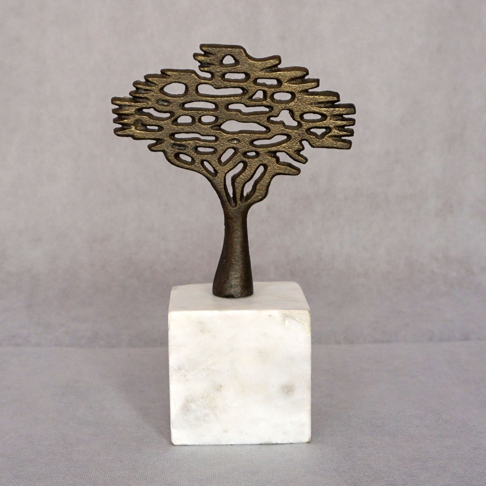 Mid Century Modernist Metal Abstract Tree Sculpture On Stone Base