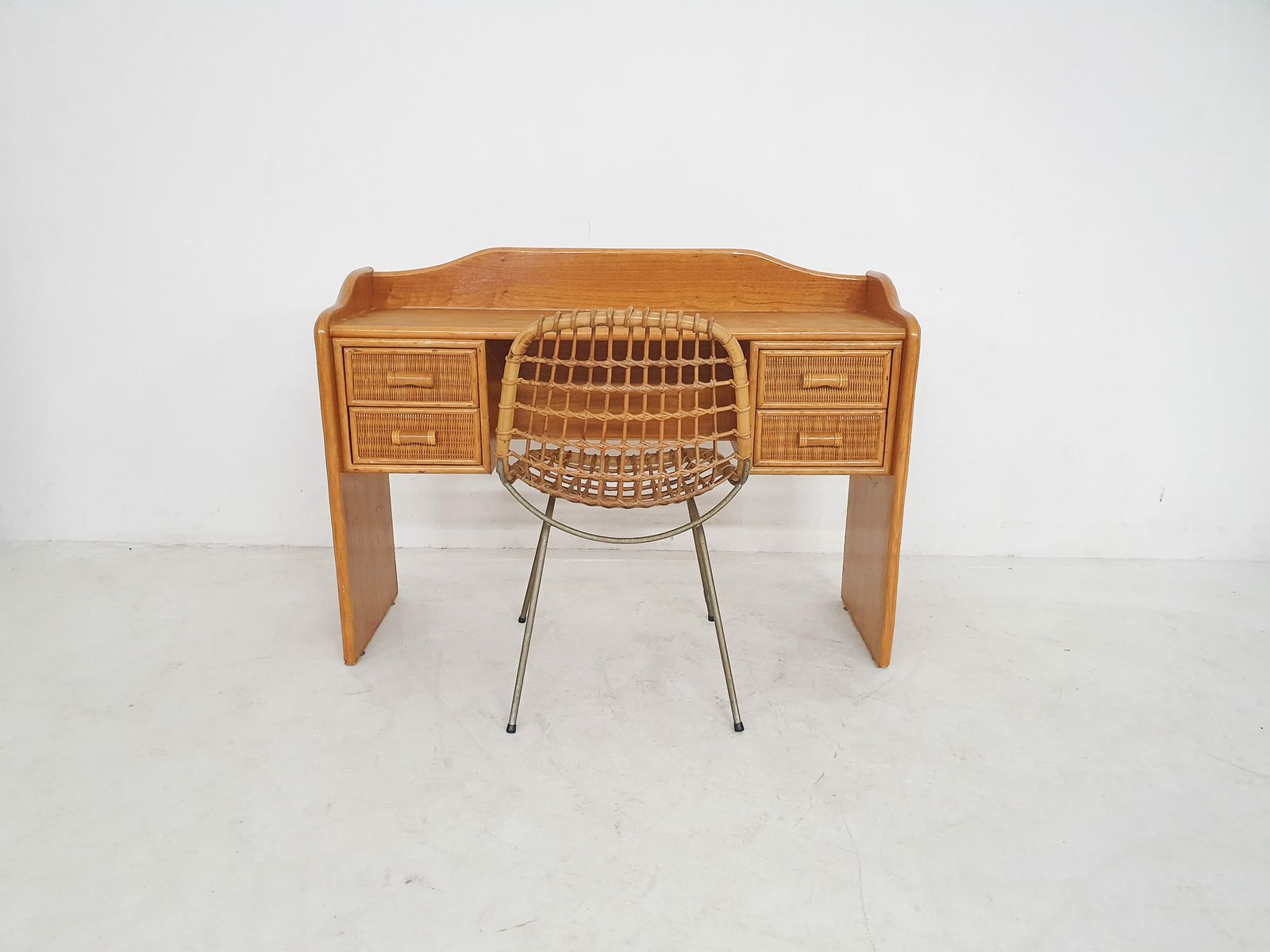 Mid Century Rattan Vanity Or Desk, The Netherlands 1970's photo for sale