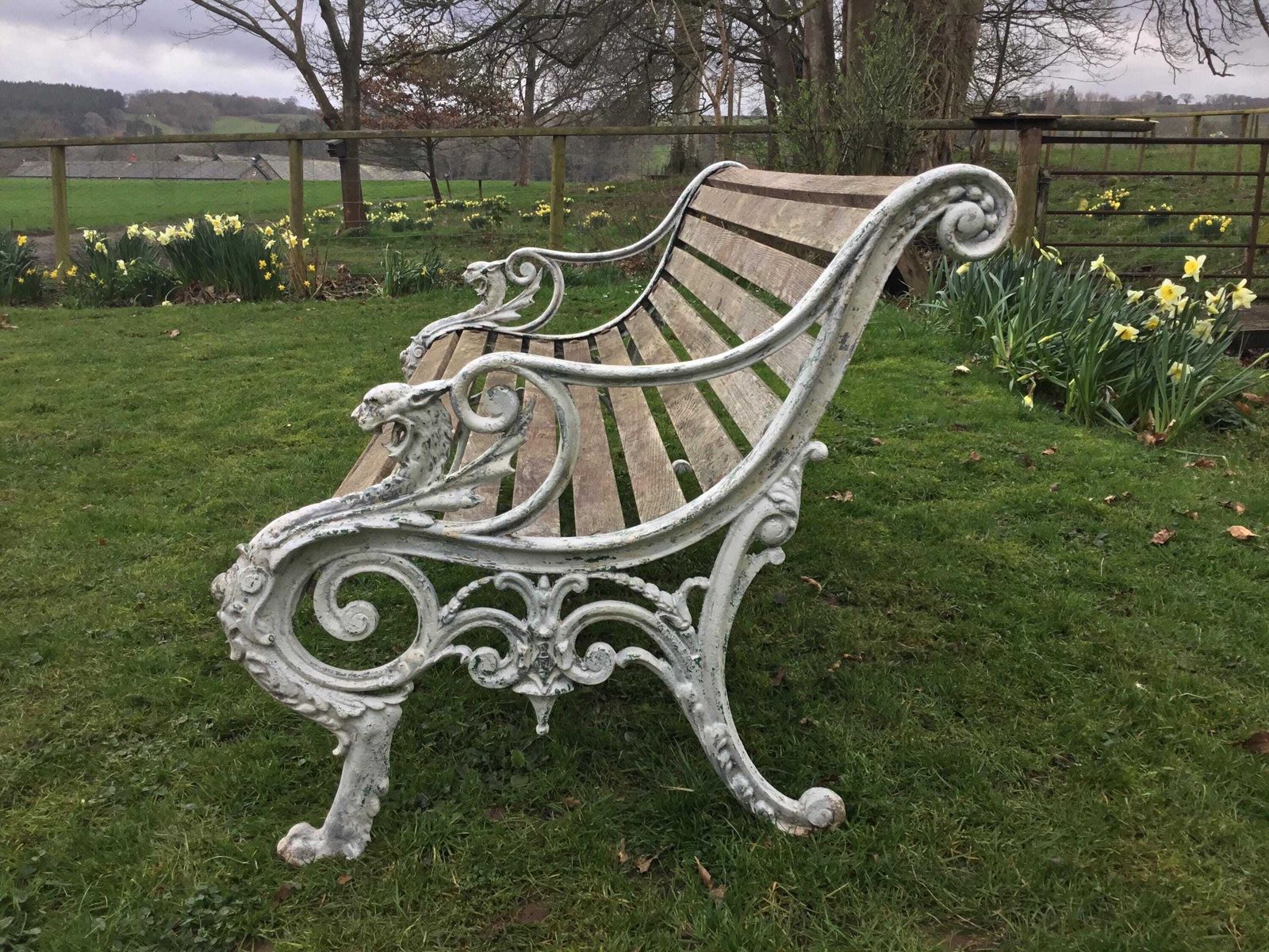 Antique Cast Iron Dragon Park, Garden Bench   Registration Stamp Uk 1863