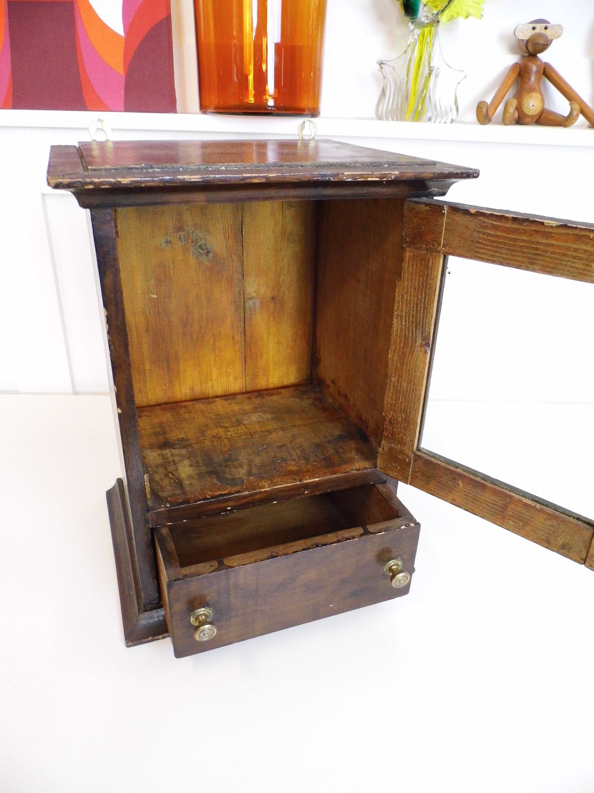 photo for sale Antique Glazed Pine Apothecary Medicine Bathroom Cabinet Storage Chest Victorian