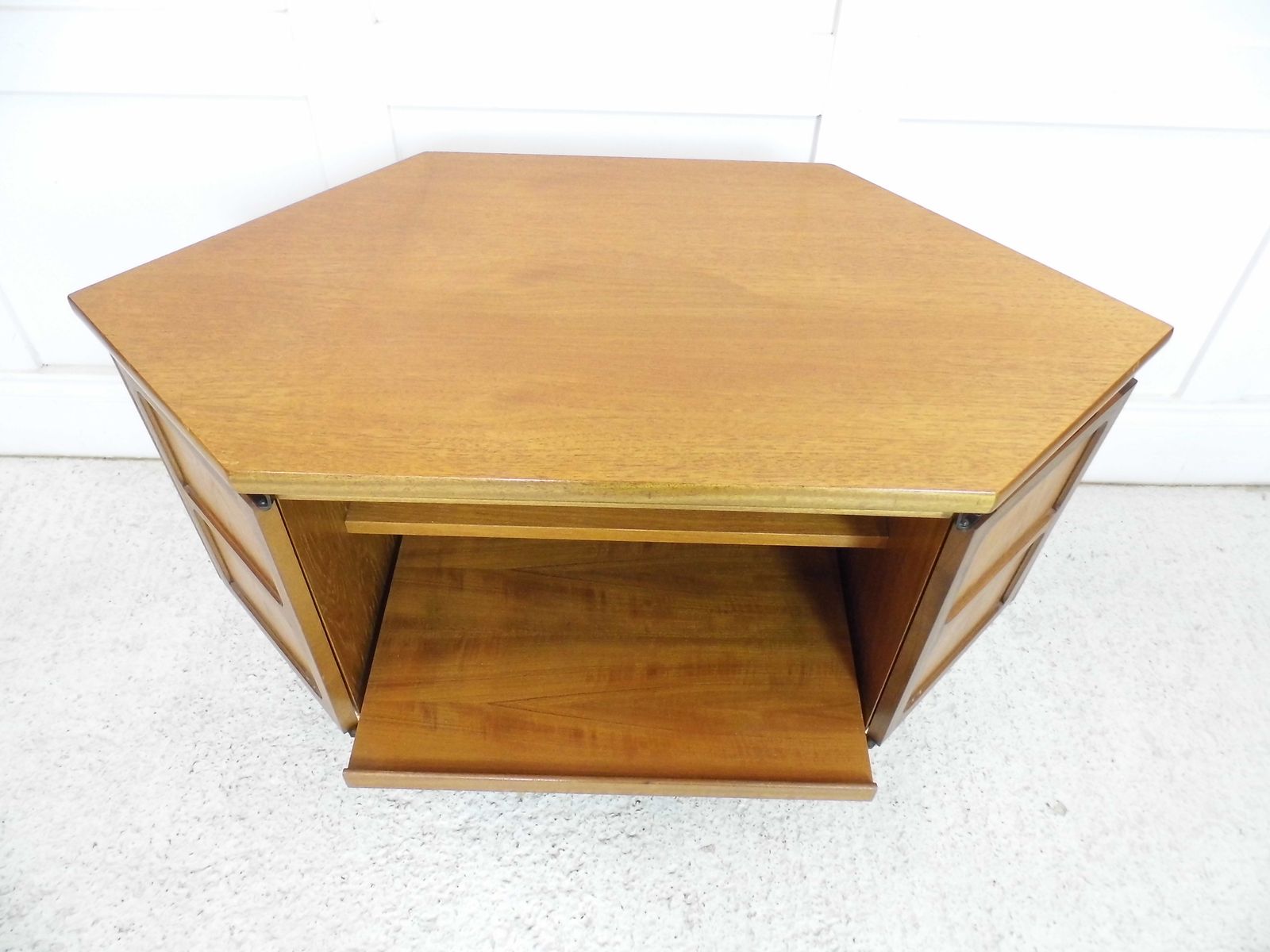 Vintage Teak Nathan Parker Knoll Tv Stand Cabinet Square Doors Hairpin Legs photo buy