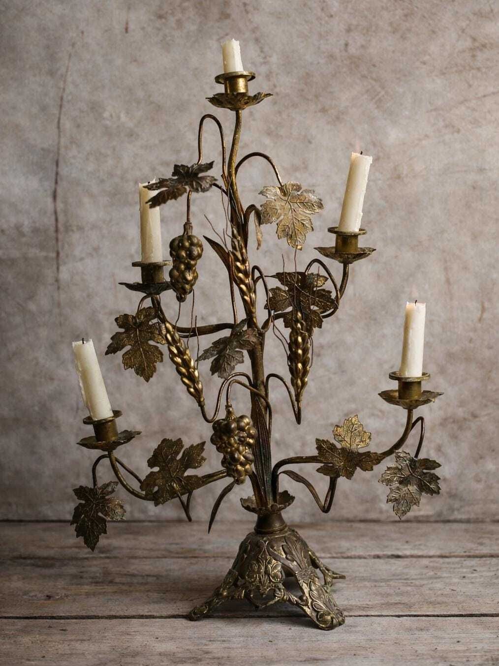 Antique Candelabra French Church Alter Piece Grape Vines & Wheat Bronze Rococo Gilded photo furniture